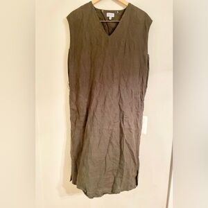 Jigsaw Dress Womens Sz UK 6 US 6 Olive Green 100% Linen Shift Boxy Lagenlook-EUC